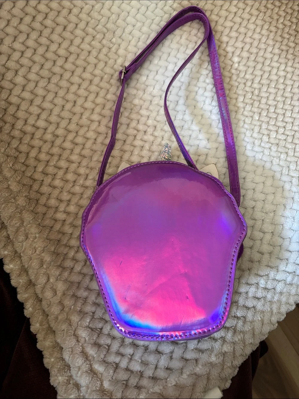 Cat & Jack Purple Glitter Unicorn Cupcake Crossbody Bag